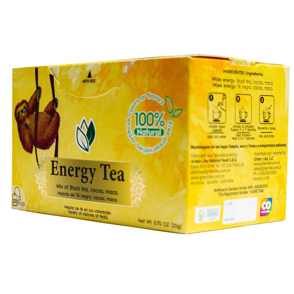 Energy Tea – Herbal Infusion with Black Tea, Cacao & Maca for Vitality (20 Tea Bags)